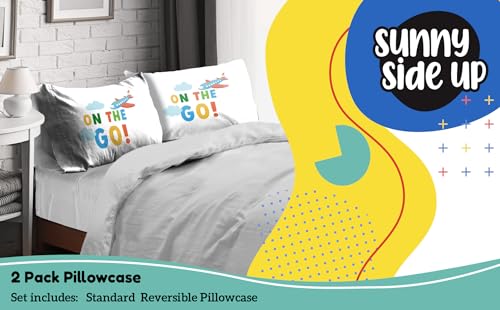Sunny Side Up On The Go 2 Pack Reversible Pillowcases - Double Sided Pillow Covers, Kids Super Soft Cars & Planes Bedding - color: White - on the Go