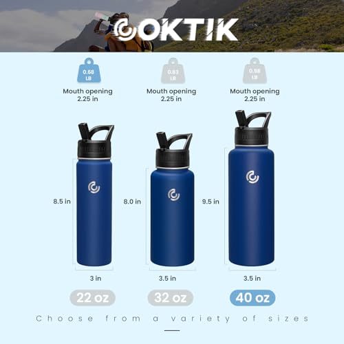 COKTIK 40oz Sports Water Bottle, Stainless Steel Water Bottle for Insulated, Reusable Travel Bottle, With Straw, With Handle Grip for Easy Carrying, Suitable for Cycling, Outdoor Vacations(Cobalt) - color: Cobalt, size: 40 Ounces