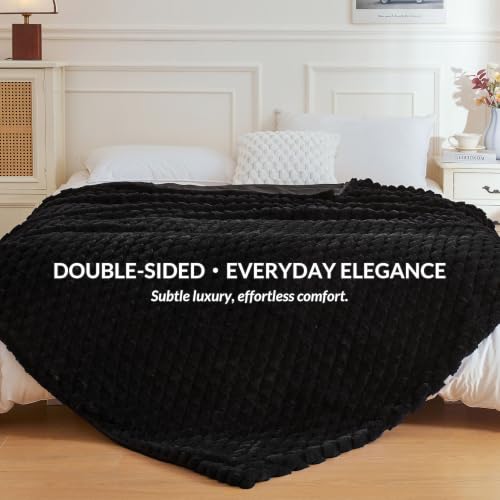 XeGe Luxury Bubble Fluffy Faux Rabbit Fur Bed Blanket Queen Size, Black | 90"x90", Double-Sided, Hypoallergenic, No-Shed, Washable, Plush Shaggy Blanket for Bed Couch Sofa Snuggling Lounging Napping - color: Black, size: Queen (90" X 90")