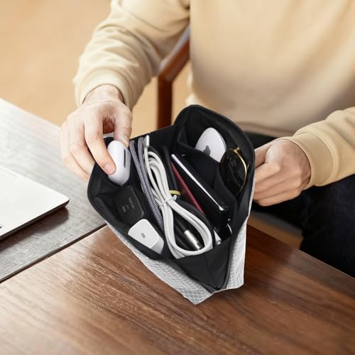 simtoper Electronic Organizer Travel Case – Waterproof Cable Bag for Cord, Charger, Hard Disk, Power Bank – Small Tech Storage for Travel, Backpack, Business Trip, Airplane - color: Grey Plaid, size: Large