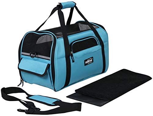 EliteField Soft-Sided Pet Carrier for Cats & Small Dogs (3-Year Warranty) | Airline Approved, Removable Bed & Cover, Built-In Leash, Luggage Sleeve, Seat Belt Loop, Waterproof, Durable, Foldable - color: Sky Blue, size: 17.0"L x 9.0"W x 12.0"H