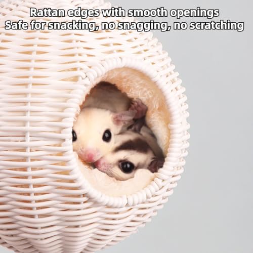 Sugar Glider Woven Spherical Nest for All Seasons Small Animal Bed Nest Hanging Hammock Bed Comfortable Fit Squirrel Sugar Glider Gerbil Rat Hamster Bird Parrot (Brown) - color: Brown