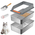 Stainless Steel Sifting Litter Box with Lid, Large Sifting Cat Litter Box for Pine Pellets & Big Cats,Metal Pellet Sifter Litter Pan System for Odor Control,Sifting Box Liners & Scoop - size: L:19.7''×13.8''×10''