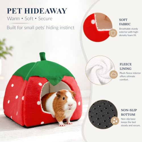 Guinea Pig Hideout Bed, Dwarf Rabbit House Cave | Cozy Hide-Out for Little Bunny Hedgehog Ferret Chinchilla & Other Small Animals, Cage Accessories - color: Red