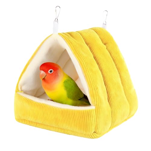 Bird Bed for Cage Winter Warm Bird Bed with Soft Plush Hanging Hammock & Hut Tent, Hideaway Sleeping Nest for Budgies, Parakeets, Cockatiels (Yellow, M) - color: Yellow, size: M