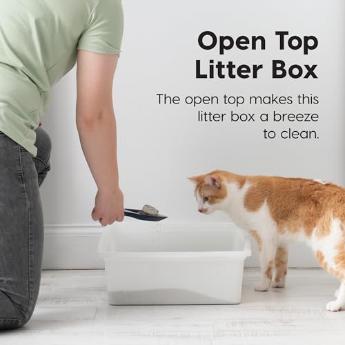 IRIS USA Large Cat Litter Box, Pearl | Training Cats, Quick Access Design, Visible Level Check, Simple Pan Style, Fastest Cleaning, Maximum Airflow