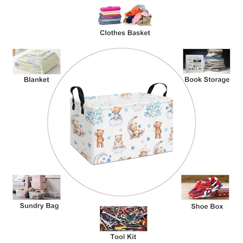 Rectangular Bear Storage Bin, Fabric Closet Organizer Basket | Einforced side grips, foldable holder arranges clothing and bedroom personal belongings - color: REC Cute Bear