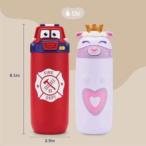 Ello Ellies 12oz Stainless Steel Leakproof Kids Water Bottle, Lamb Princess | Insulated kids water bottle with straw, leakproof locking lid, carry handle, and stainless steel fun animal design for school - color: Lamb Princess, size: 12 Ounces