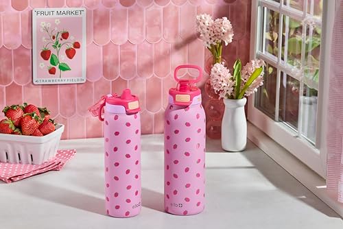 Ello Pop & Fill Insulated Stainless Steel Water Bottle with Quick Fill Lid, Leakproof Locking, Sip or Chug Spout, BPA-Free, Double Wall Vacuum Insulated for Sports, Travel & School- 22oz / 32oz / 40oz - color: Strawberries, style: 22oz