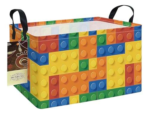 Rectangle Foldable Storage Basket Handles For Home, Colorful Blocks | Waterproof canvas material, reinforced handles, perfect for shelf use, organizes clothes, daily items and pet supplies - color: REC-Colorful Blocks