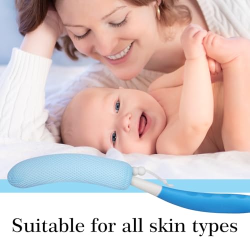 Back Scrubber for Shower,15.35" Long Handle Shower Brush for Body | Back Brush for Shower for Men Women, Long Handled Bath Sponge for Deep Clean,Exfoliating,Anti-Slip Curve Handled - size: Green Blue