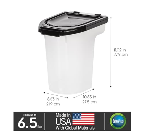IRIS USA Dog Food Storage Container, Up to 6.5 lbs, Black, Made in USA | Airtight Seal, BPA-Free, Best for Bird Seed, Cat food, Cat Litter, Chicken Feed