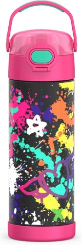THERMOS FUNTAINER 16 Ounce Stainless Steel Vacuum Insulated Bottle with Wide Spout Lid, Graffiti Girl (Pack of 6) - color: Graffiti Girl, size: 16 Ounces (Pack of 6)
