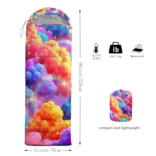 QOOMO Camping Sleeping Bags,3 Season Warm & Cool Weather,Lightweight,Waterproof Sleeping Bags for Adults & Kids,Traveling,and Outdoors,Camping Gear Equipment - color: Rainbow Clouds 17