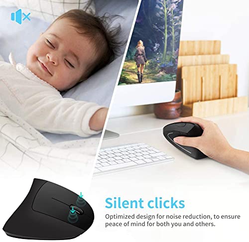 Ergonomic Mouse, High Precision Vertical Wireless Mouse, Rechargeable 2.4GHz Optical Vertical Mice, 3 Adjustable DPI 800/1200/1600 DPI, for Laptop, PC, Computer etc, Specially for Right-handers - color: Black - Right hand - rechargeable
