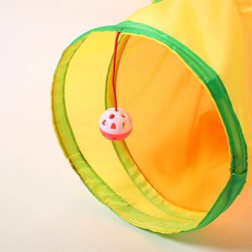 Pet Cat Tunnel, 5 Way Tunnels for Indoor Cats, Collapsible Pet Tunnel for Kitten, Puppy, Rabbit, 25cm-Wide Tunnels, Durable & Breathable, with Peek Hole Toy Ball - color: Angled 5-way Junction Tunnel & Rainbow