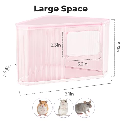 mini&moe Hamster Sand Bath Container - Small Animal Bathroom Shower Room Large Space Corner Digging Box with Cleaning Scoop Rat Dust Bath House for Guinea Pig, Hedgehog, Gerbil - color: Pink