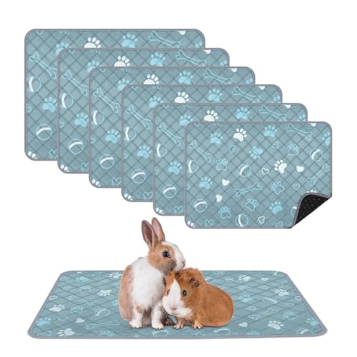 6 Packs Washable Guinea Pig Cage Liners with with Paw Print, Waterproof Guinea Pig Pee Pads Reusable Absorbent Bedding Anti Slip Mats for Small Animals Bunny Rabbit Hamster (Blue, 24 x 18in) - size: 24 x 18in / 6 Packs