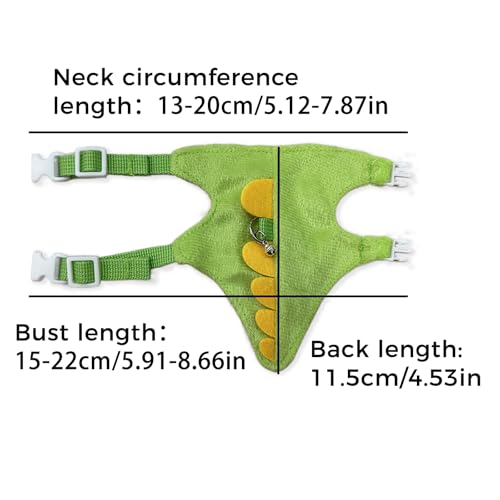 Harness and Leash Set for Small Pets, Dinosaur Shaped Vest Harness, Adjustable Soft Plush Vest with Bell for Guinea Pigs, Ferrets, Hamsters, Hedgehogs - Safe Outdoor Walking Adventure Gear,Green