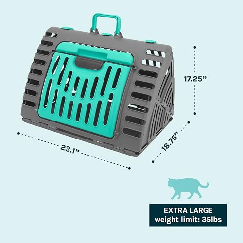 SportPet X-Large Hard-Sided Travel Cat Carrier - Cat Carrier with Patented Wide Side-Opening Door, Foldable Portable Pet Carrier for Cats & Small Pets up to 35lbs - Dark Gray/Teal - color: XL carrier