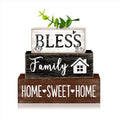 Tiered Tray Decor Set, 4 Pcs, Wooden, for Home Kitchen, Eucalyptus | Leaves Sweet Home, Farmhouse Rustic Summer Coffee Table Centerpieces Office Decorations - style: Leaf