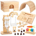 Leinuosen 19 Pcs Hamster Cage Accessories Toy Set Large 12*9*7 Inch Wood House with Window and Water Bottle with Stand Foraging Toy Hideout Hamster Climbing for Starter Guinea Pig Small Animal Habitat