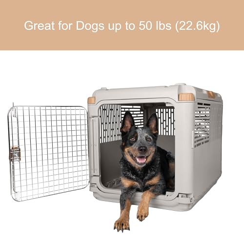 SportPet Designs Collapsible Medium Pet Travel Carrier (Tan), Hard-Sided Kennel for Medium Dogs, Puppies, Cats, Kittens, Animals up to 50lbs, Washable Home & Outdoor Pet Crate, 30.6"L x 22"W x 23.25"H - color: 30" Medium (Tan)