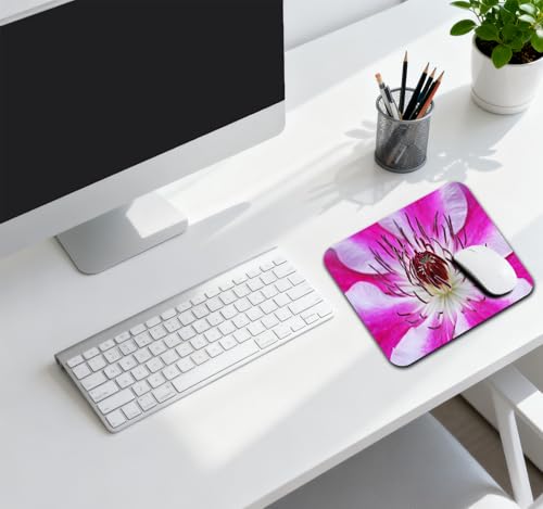 Pink and White Clematis Flower Mouse Pad, Delicate Floral Desk Mat | 9.5"x 7.9", Vibrant Nature Flowers Close-Up Art, Cute Smooth & Anti-Slip Mousepad - color: Colorful Design Wknoon-Art 34