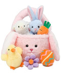 Vposyako 7 Piece Easter Basket Eggs Playset Stuffed Rabbit Chick Lamb Toy Set for Kids Girls Boys Ages 3+ Easter Bunny Basket Plush Sensory Toys Soft Plush Toy for Easter Party Favors - style: Pink Easter Basket