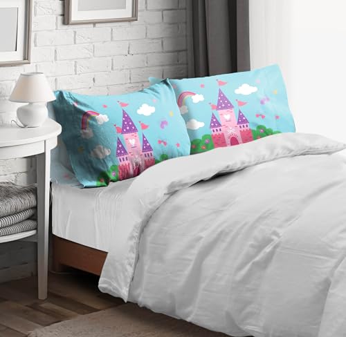 Sunny Side Up Magic Castle 2 Pack Reversible Pillowcases - Double Sided Pillow Covers, Kids Super Soft Princess Bedding - color: Blue - Magic Castle