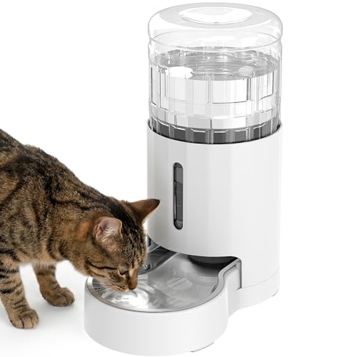 JUNSPOW Cat Water Dispenser with Stainless Steel Bowl (4L White) | Automatic Gravity Water Dispenser for Cats or Small Medium Size Dogs, Large Capacity, Easy to Clean - color: White, size: 4L Base