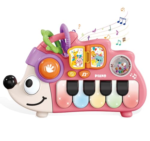 Baby Musical Piano Toys for Toddler age1-3, Busy Board with Music & Light, Birthday Toy for Infant Toddler 1-3 Years and Older Boy Girl Gifts (Pink-Hedgehog) - color: Pink-hedgehog