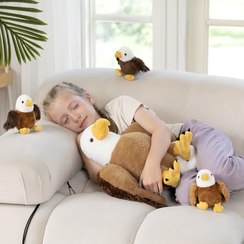 Bald Eagle Stuffed Animal Set with 3 Babies, 2 Eggs, 16 Inch | Mother and Baby Eagle Plushies; Each Egg Holds a Baby; Zipper Belly Storage; Birthday & Christmas Gift for Kids & Bird Lovers - style: Blad Eagle