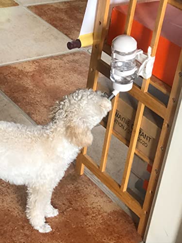 No Drip Dog Kennel Water Bottle Dispenser for Crate, 400ml Dripless Pet Drinking Fountains Kettle with Automatically Feeding Water (White) - color: White