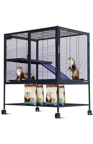 Garvee Metal Small Animal Cage,39 ''H Multi-Level Ferret Cage for Small Animals - Large Hamster Cage with Ramp, Extra Storage Stand, RemovableTray for Chinchilla, Rabbit | Large Hamster Cage with Ramp, Extra Storage Stand, RemovableTray for Chinchilla, Ra