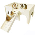 Wooden Guinea Pig House, 2-Tier Hamster Hideout with Anti-Slip Ramp, Large Small Animal House Habitat for Bunny Chinchilla Dwarf Rabbit, Tool-Free Assembly Climbing Toy Castle