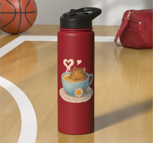 Sleeping Degu Tea Cup Heart Steam Art Stainless Steel Insulated Water Bottle - color: Red