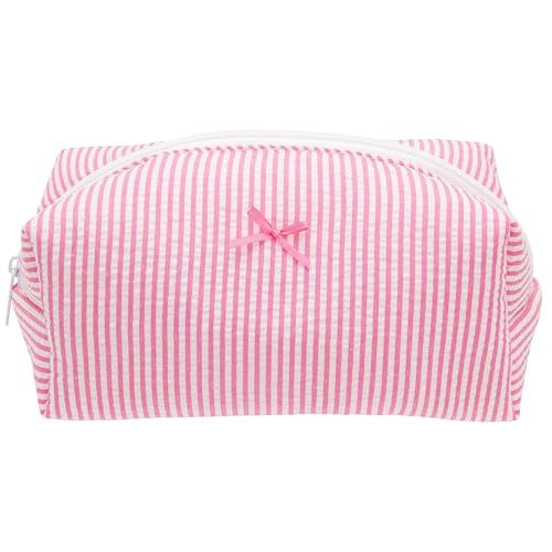 PAZIMIIK Cozy Makeup Bag for Women,Zipper Cosmetic Pouch,Stripe Candy Pink | Soft Cosmetic Organizer for Makeup,Skincare,Toiletries,Daily Beauty Essentials,Purse,On-the-Go,Bridesmaid Gifts - color: Stripe Candy Pink