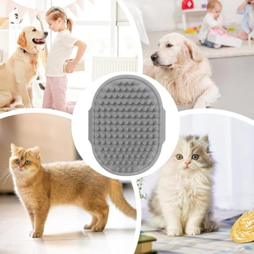 Dog Shampoo Brush with Adjustable Ring Handle Soft Bristles Shedding | Cat Dog Scrubber Massager Brush for Shower Home Grooming Pet Salon Daily Care - color: Gray