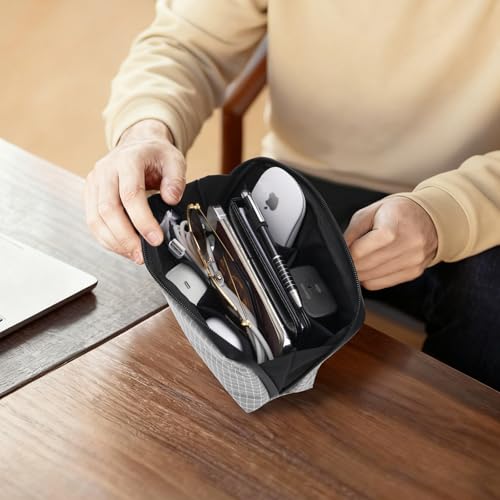 simtoper Small Electronics Organizer Travel Case – Slim Travel Cable Pouch for Small Tech Accessories, Cords, Chargers, Earbuds – Lightweight Mini Tech Bag for Backpack, Business, Travel - color: Grey Plaid, size: Small