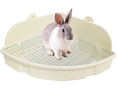 kathson Large Rabbit Litter Box Bunny Corner Toilet Box Potty Trainer Bigger Pet Pan Small Animal Cage Toilet Bedding Box Fanshaped for Adult Guinea Pigs Chinchilla Ferret Galesaur - color: White