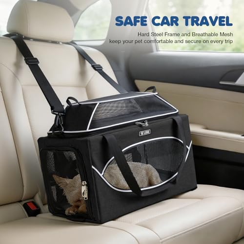 Lekereise Top-Expandable Pet Carrier 17x11x9.5 Inch Alaska Hawaiian Airline Approved Underseat to 12lbs Stable Car Travel Carriers for Small Dogs Cats with Locking Safety Zippers Anti-Scratch Mesh - color: Black, size: 17.0"L x 11.0"W x 9.5"H