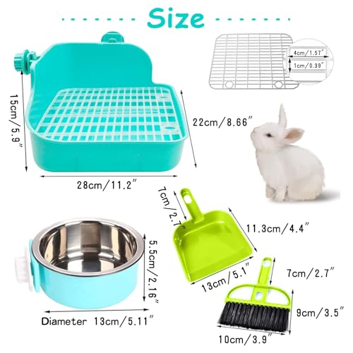 PINVNBY Rabbit Litter Box for Cage Bunny Corner Litter Bedding Box Small Animal Litter Pan Hanging Pet Bowls Cage Potty Trainer Pet Toilet for Rabbit Bunny Guinea Pigs Small Animals（Green） - color: green（Rabbit litter box on both sides）, size: S: 11.02 x