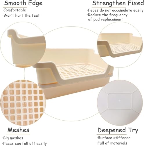 PINVNBY Extra Large Rabbit Litter Box Small Animal Potty Trainer Huge Bunny Litter Pan Plastic Pet Corner Toilet with Mash for Adult Guinea Pigs Chinchillas Ferrets (Beige) - color: Beige