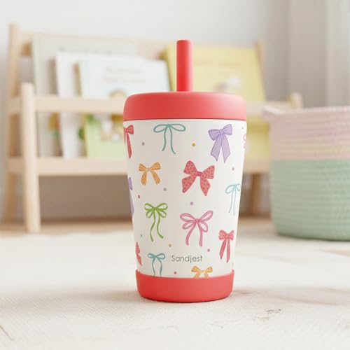 SANDJEST Bows Insulated Sippy Tumbler 12 Oz, Gift for Birthday, Christmas & Back to School (Multicolor 1) - color: Bow 2