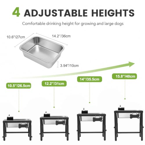 2 Gallon Elevated Large Dog Water Bowl, Automatic Dog Water Bowl Dispenser, 4 Adjustable Height Raised Dog Bowl Stand for Large Breed Relief Joint Pressure, Easy Clean for Indoor & Outdoor Uses - size: 256 oz