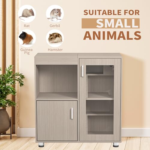 Hamster Cage Rodent Habitat with Acrylic Viewing Windows Openable Top Storage Cabinet Multi Level Wooden Home for Chinchilla Rat Gerbil Guinea Pig Feeding Play Rest Exploration Enclosure (Wood) - color: Wood