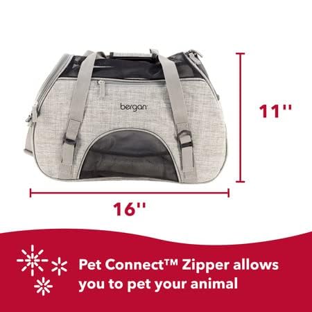 Coastal Pet Bergan Comfort Carrier - Breathable Travel Carrier for Dogs & Cats - Heather Grey, 16" x 8" x 11" - color: Heather Grey, size: 12.0"L x 16.3"W x 8.0"H