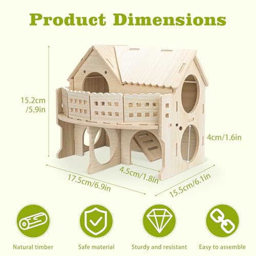 Wooden Hamster House with Balcony, Small Animal Habitat Double-Decker Forest-Style Hut Chew Toys for Dwarf Hamsters, Gerbils, Small Pets (Hole Diameter 4 CM) - size: Hole Diameter 4 CM
