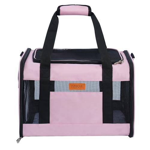 YUNIQUE Soft-Sided Cat & Dog Carrier for Pets Up to 15 Lbs, Airline Approved Collapsible Travel Puppy Carrier with Lightweight Fabric Design (Pink) - color: pink